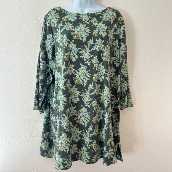 J.Jill Green Floral Luxe Supima 3/4-Sleeve Tunic Top Size XL - Picture 2 of 9
